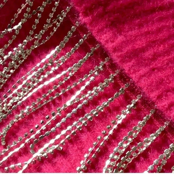 HOUSE OF HARLOW 1960 | Fuchsia Rhinestone Fridge Soft Knit Crop Sweater Size S - Picture 9 of 11